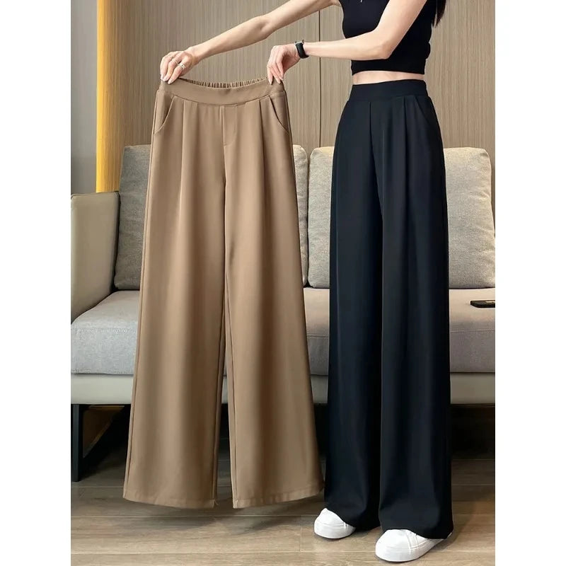 High-waist wide-leg pants in black and khaki, showcasing sophisticated fashion options