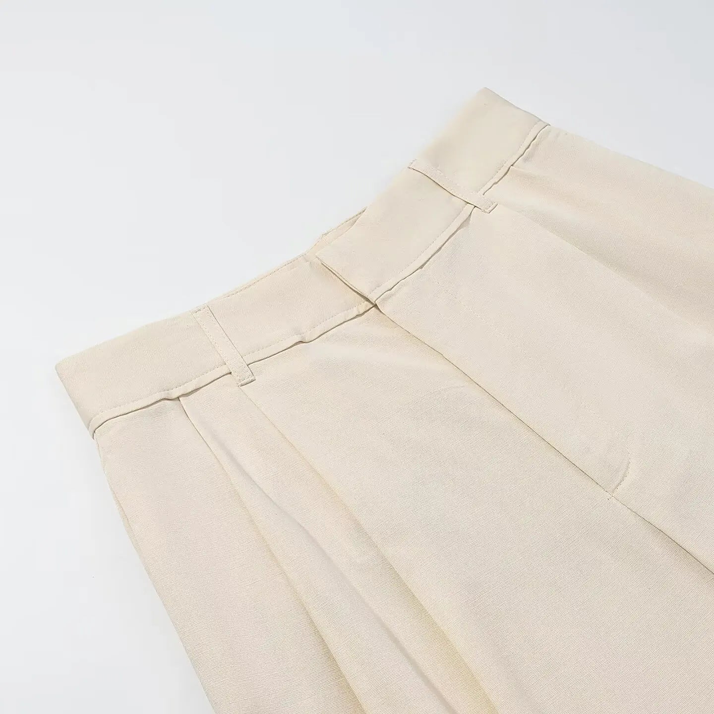 Beige Draped Wide-Leg High-Waist Pants LAPANIA