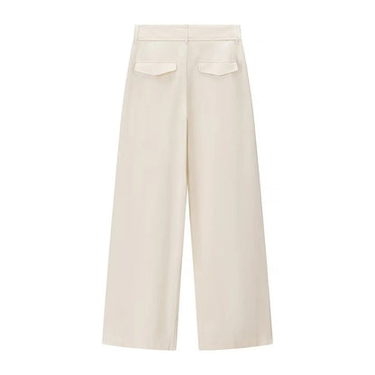 Beige Draped Wide-Leg High-Waist Pants LAPANIA