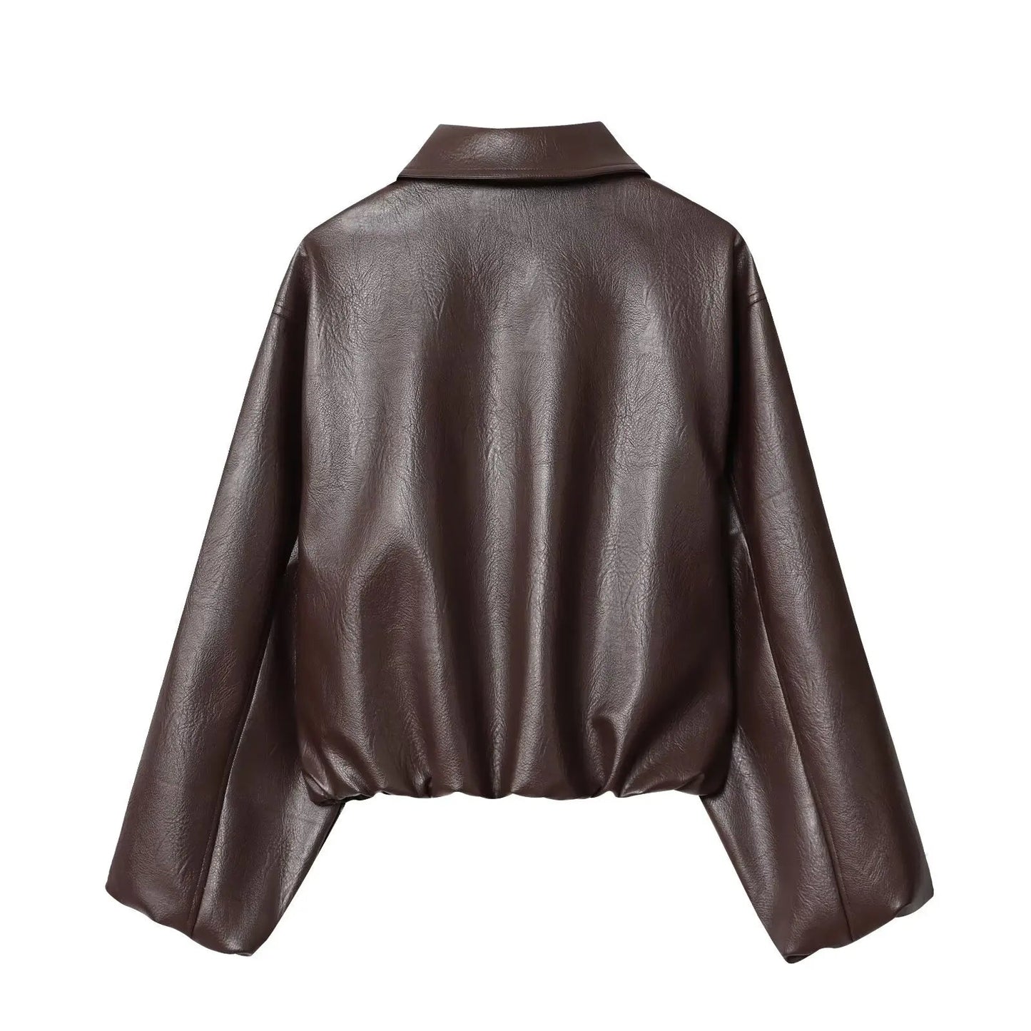Faux Leather Bomber Jacket with Turn-Down Collar LAPANIA