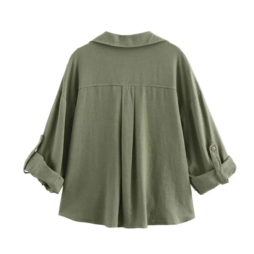 Green Casual Lapel Top with Knot Detail LAPANIA