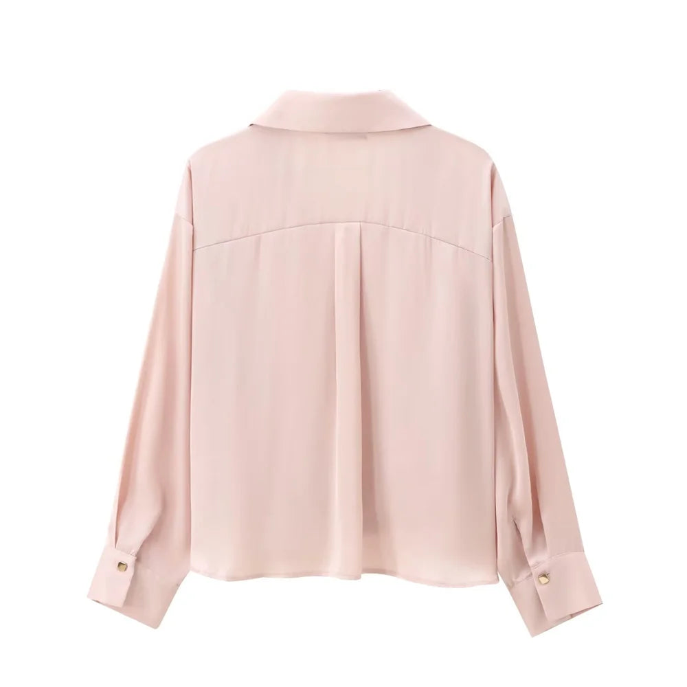 Light Pink Knotted Satin Lapel Shirt LAPANIA