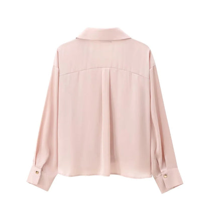 Light Pink Knotted Satin Lapel Shirt LAPANIA