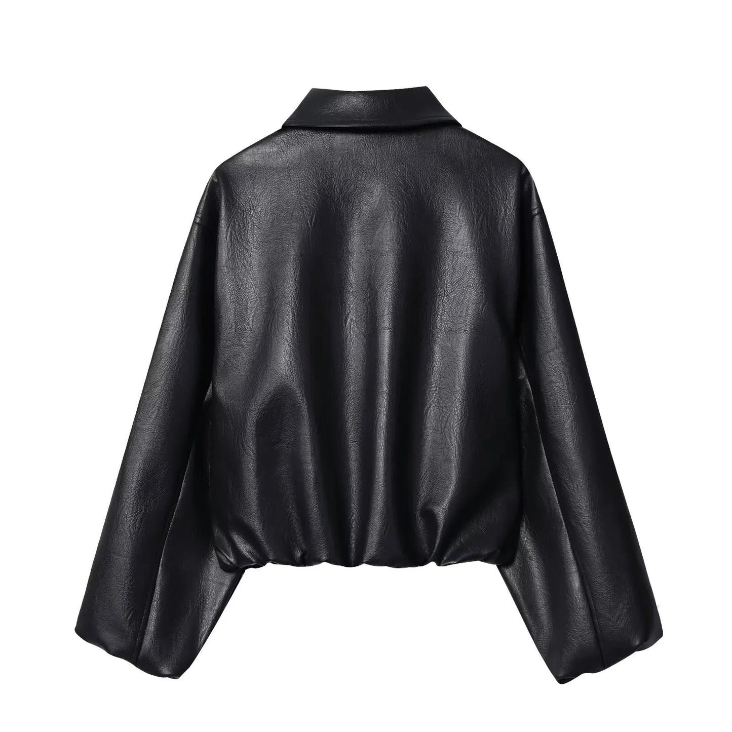 Faux Leather Bomber Jacket with Turn-Down Collar LAPANIA
