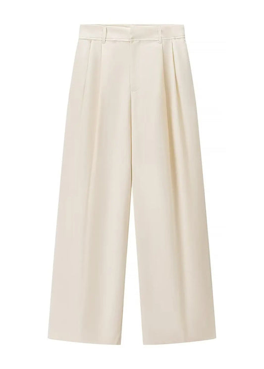 Beige Draped Wide-Leg High-Waist Pants LAPANIA