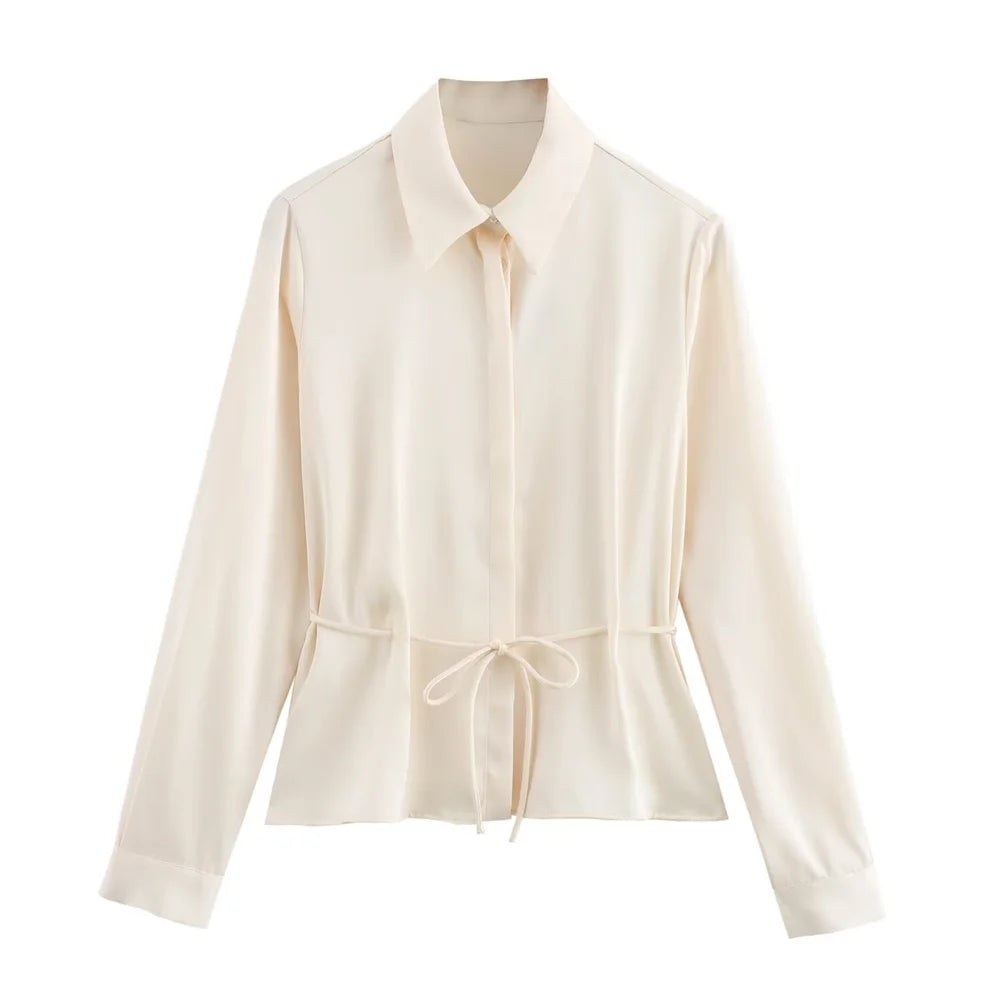 Waist-Tie Silk-Texture Shirt LAPANIA