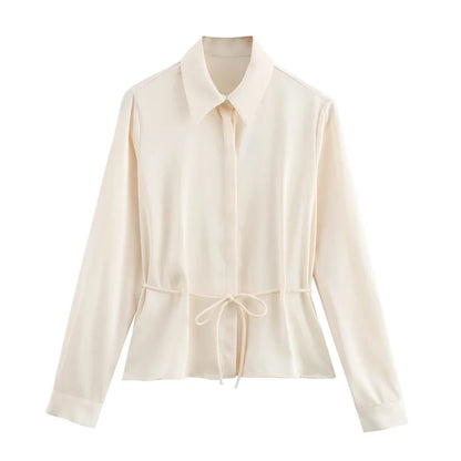 Waist-Tie Silk-Texture Shirt LAPANIA