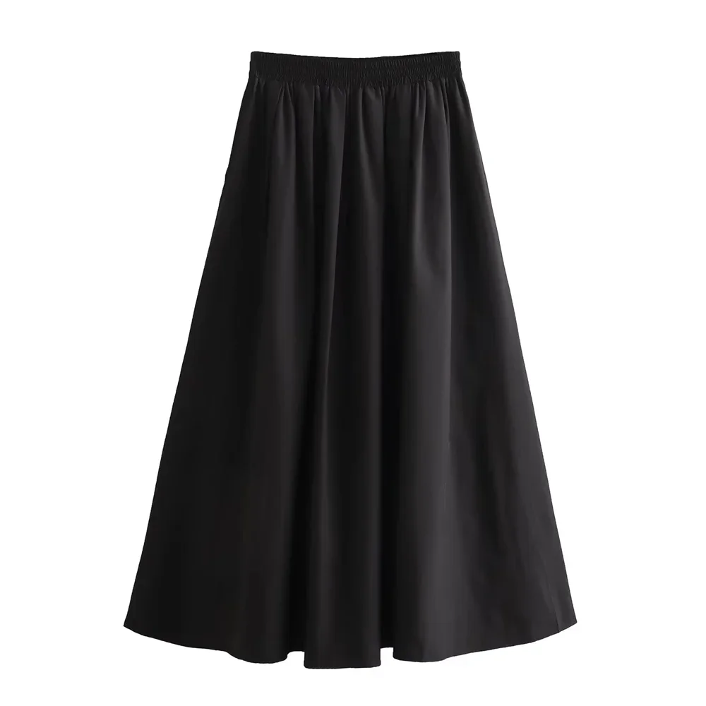 Black High-Waisted A-Line Skirt With pockets