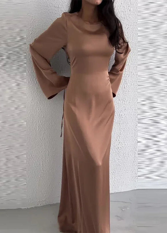 Back Lace-Up Maxi Dress with Flared Sleeves