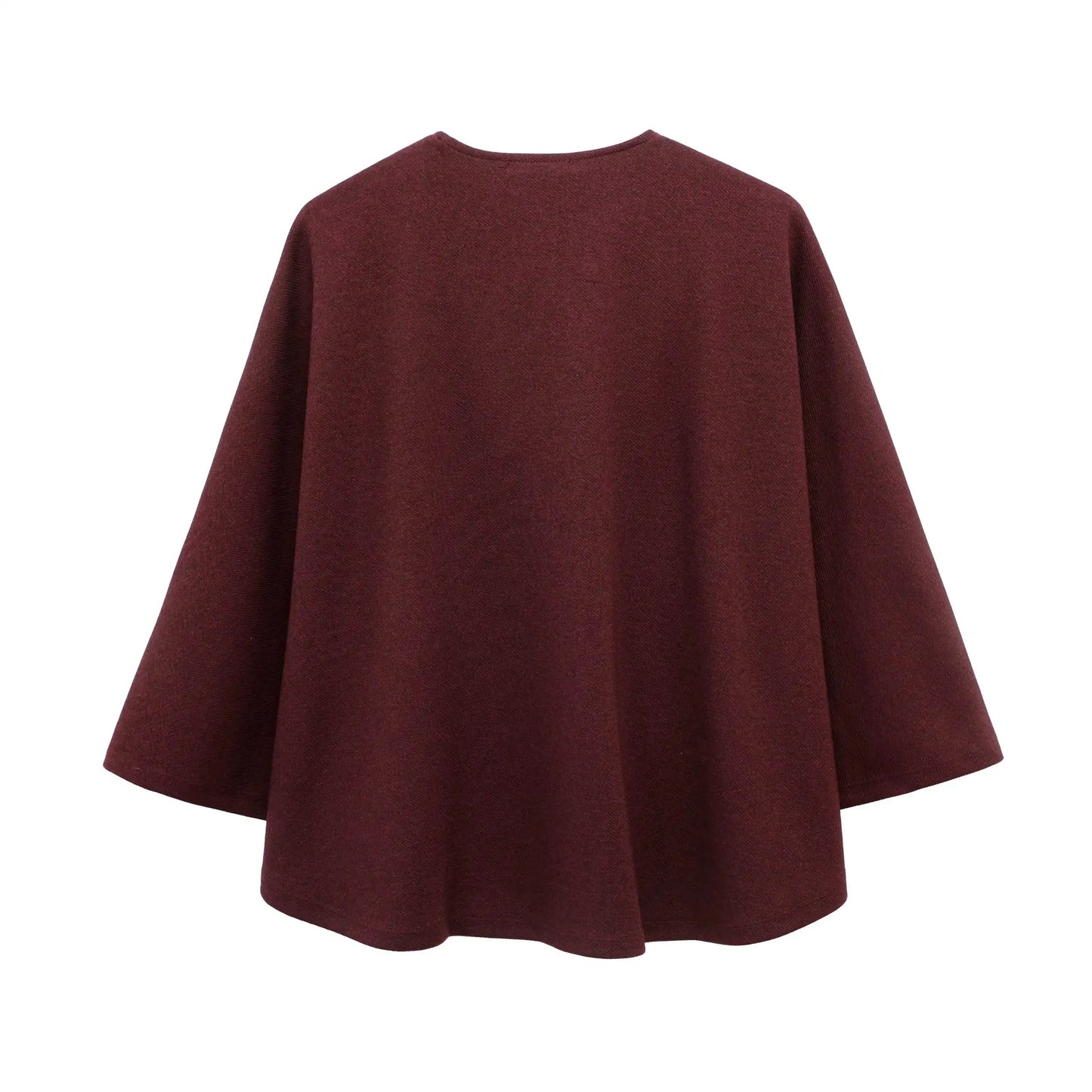 Burgundy Cape-Style Jacket with Single Button LAPANIA