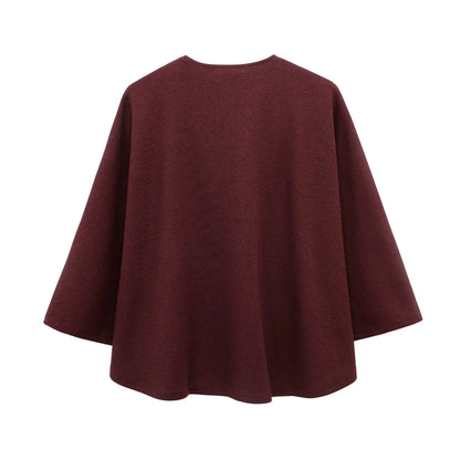 Burgundy Cape-Style Jacket with Single Button LAPANIA