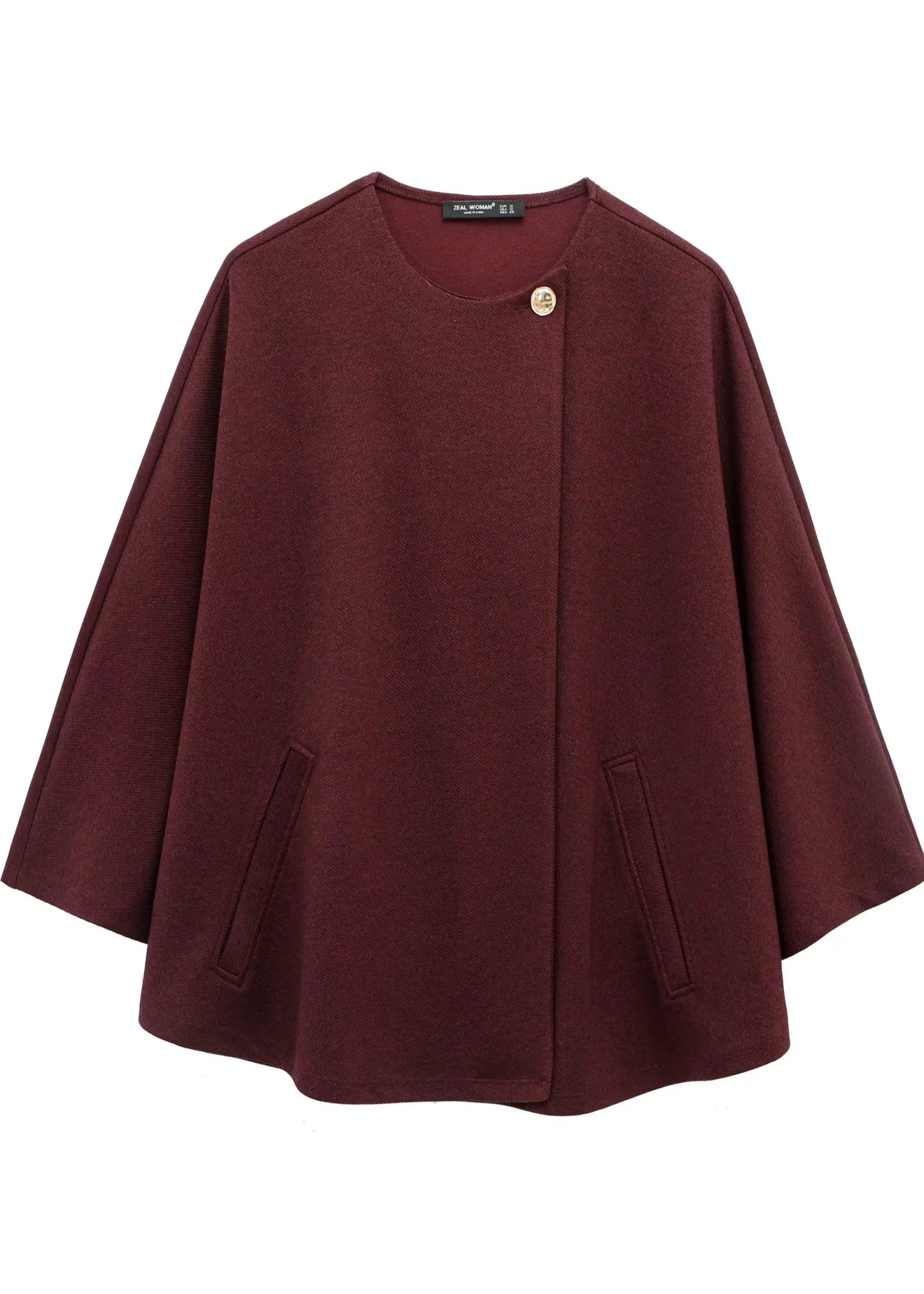 Burgundy Cape-Style Jacket with Single Button LAPANIA