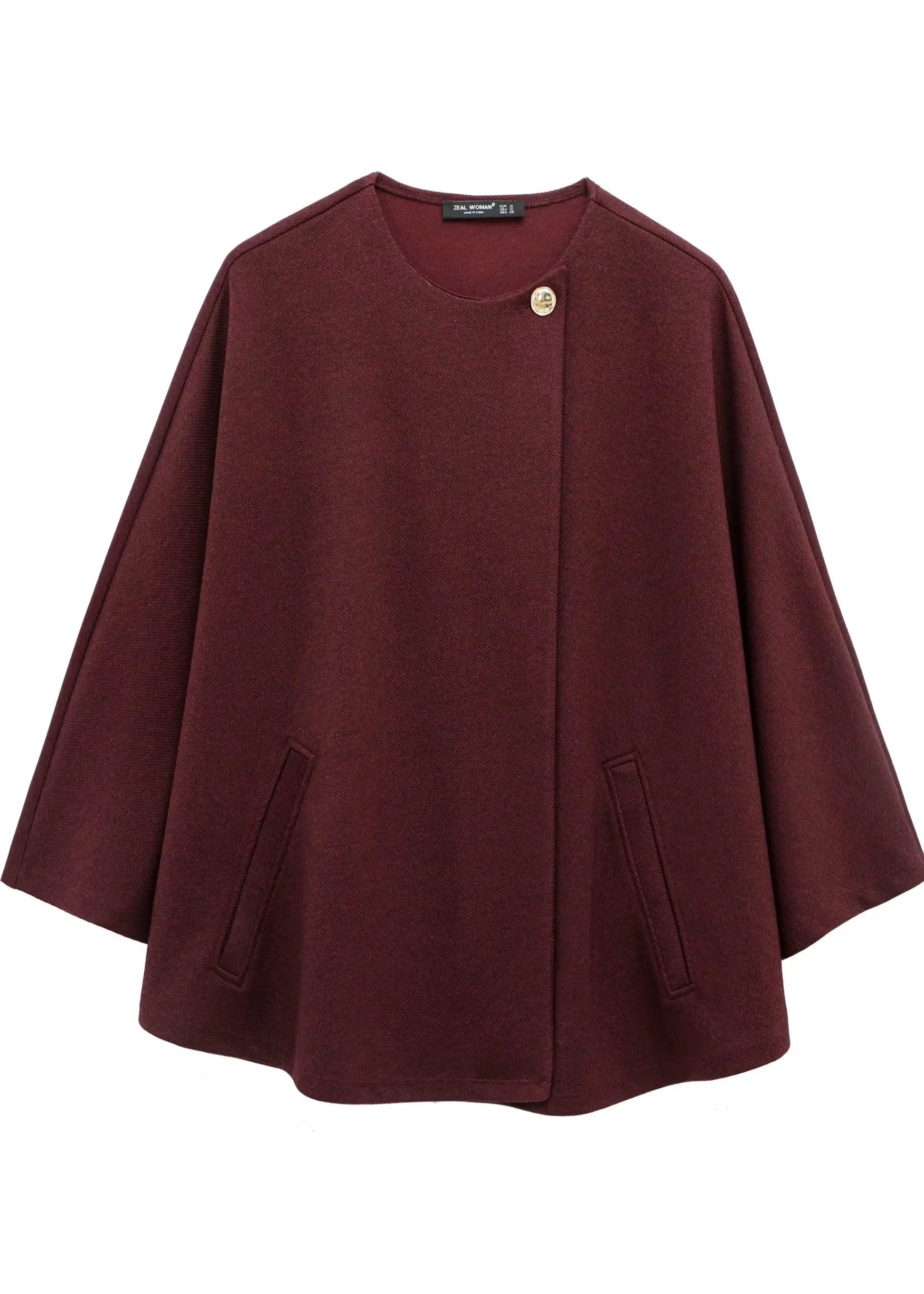 Burgundy Cape-Style Jacket with Single Button LAPANIA
