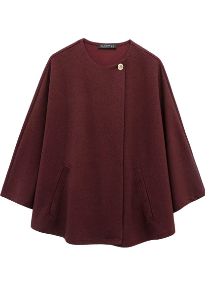 Burgundy Cape-Style Jacket with Single Button LAPANIA