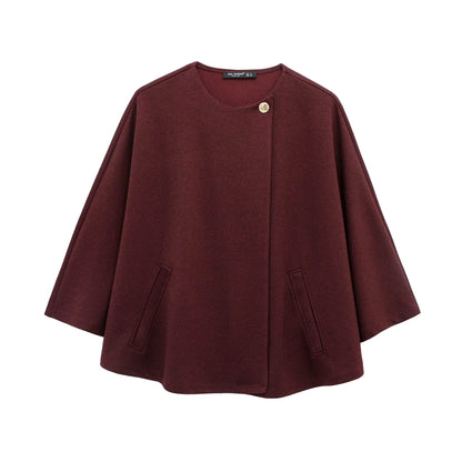 Burgundy Cape-Style Jacket with Single Button LAPANIA