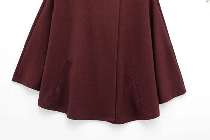 Burgundy Cape-Style Jacket with Single Button LAPANIA