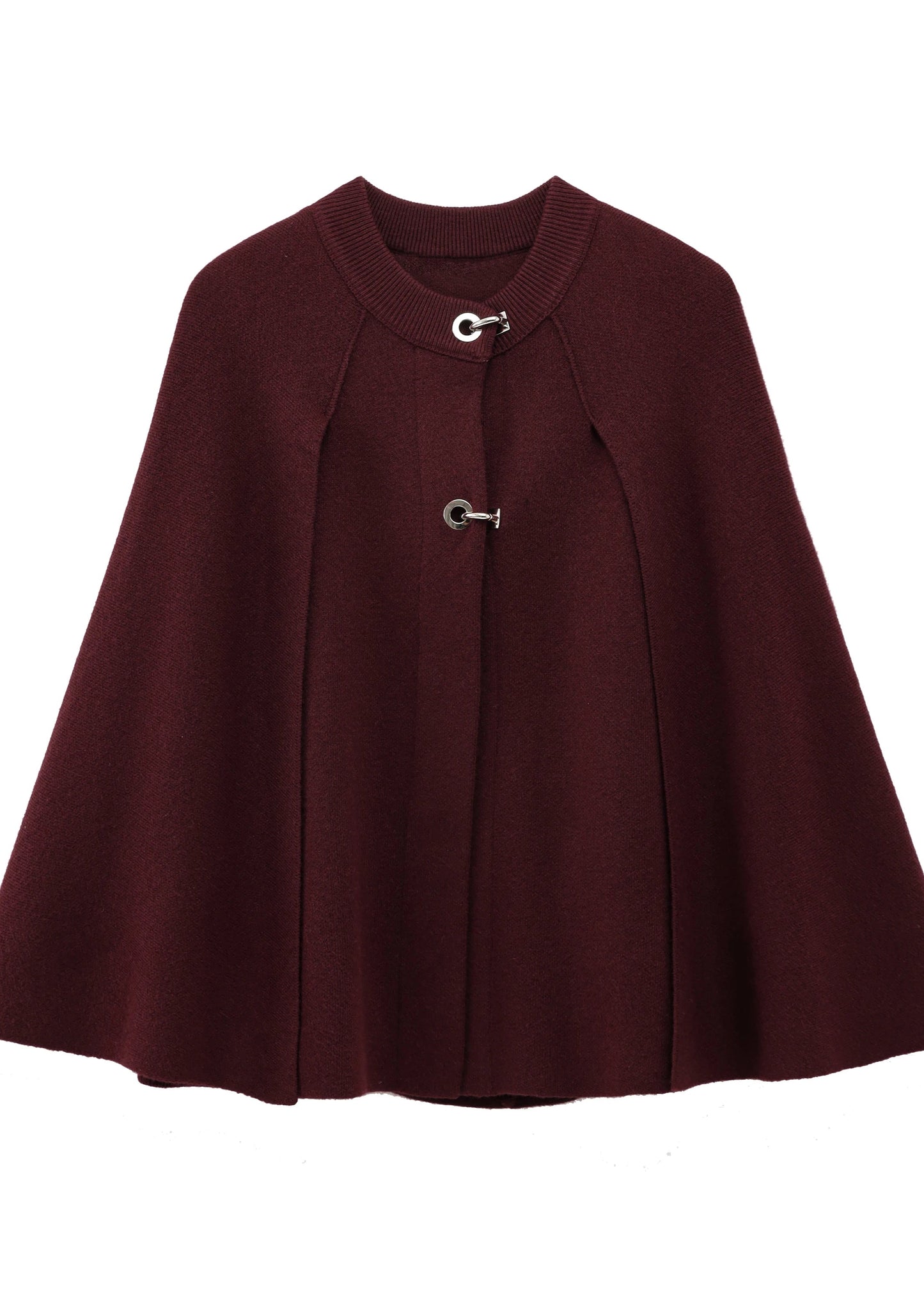 Burgundy cape with silver buttons on a white background