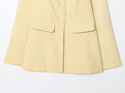 Butter Yellow Single-Breasted Round Neck Blazer LAPANIA