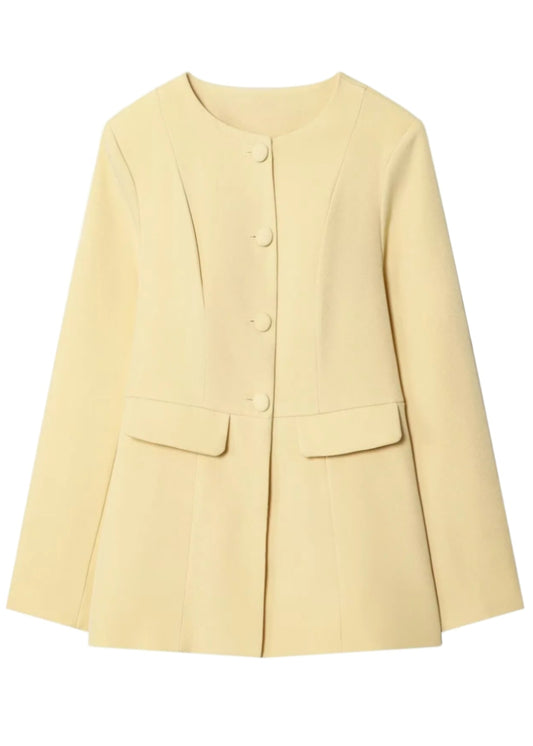 Butter Yellow Single-Breasted Round Neck Blazer LAPANIA