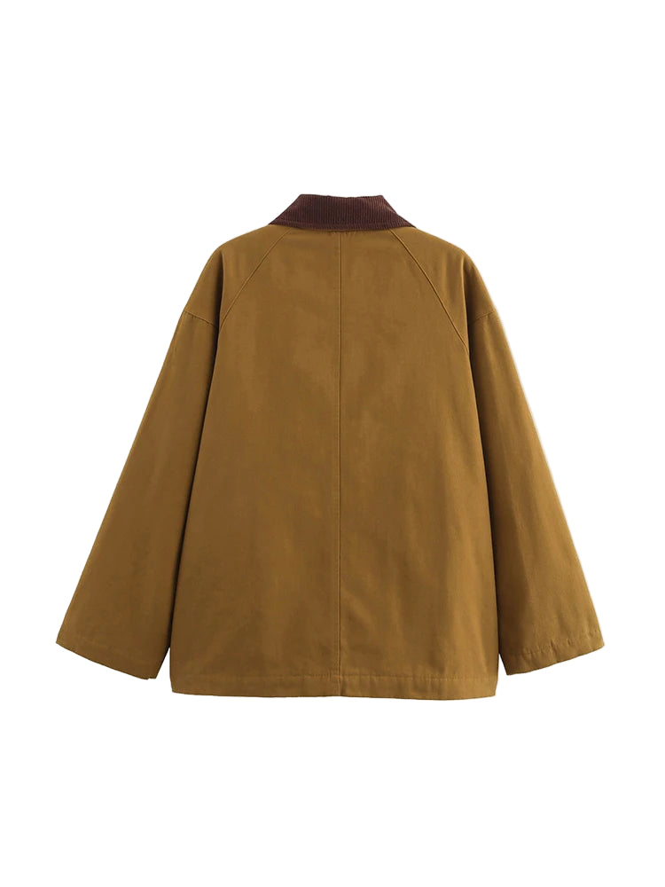 Camel Retro Patchwork Jacket with Contrasting Lapel LAPANIA