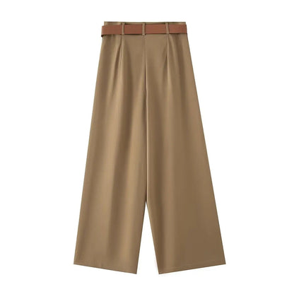 Camel Wide-Leg Pants with belt LAPANIA