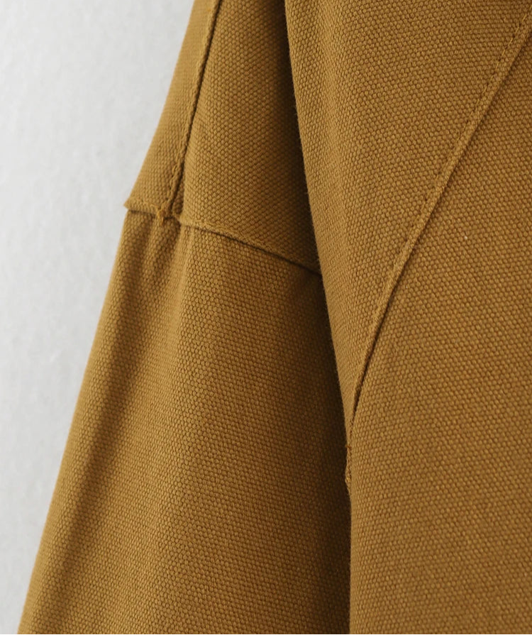 Camel Retro Patchwork Jacket with Contrasting Lapel LAPANIA