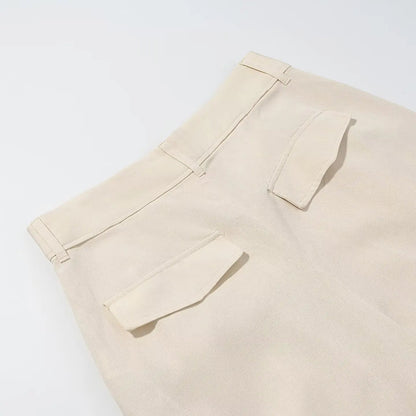 Beige Draped Wide-Leg High-Waist Pants LAPANIA