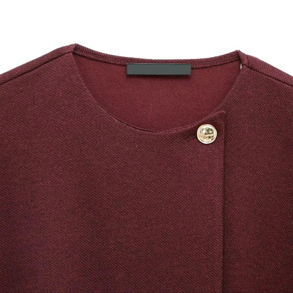 Burgundy Cape-Style Jacket with Single Button LAPANIA