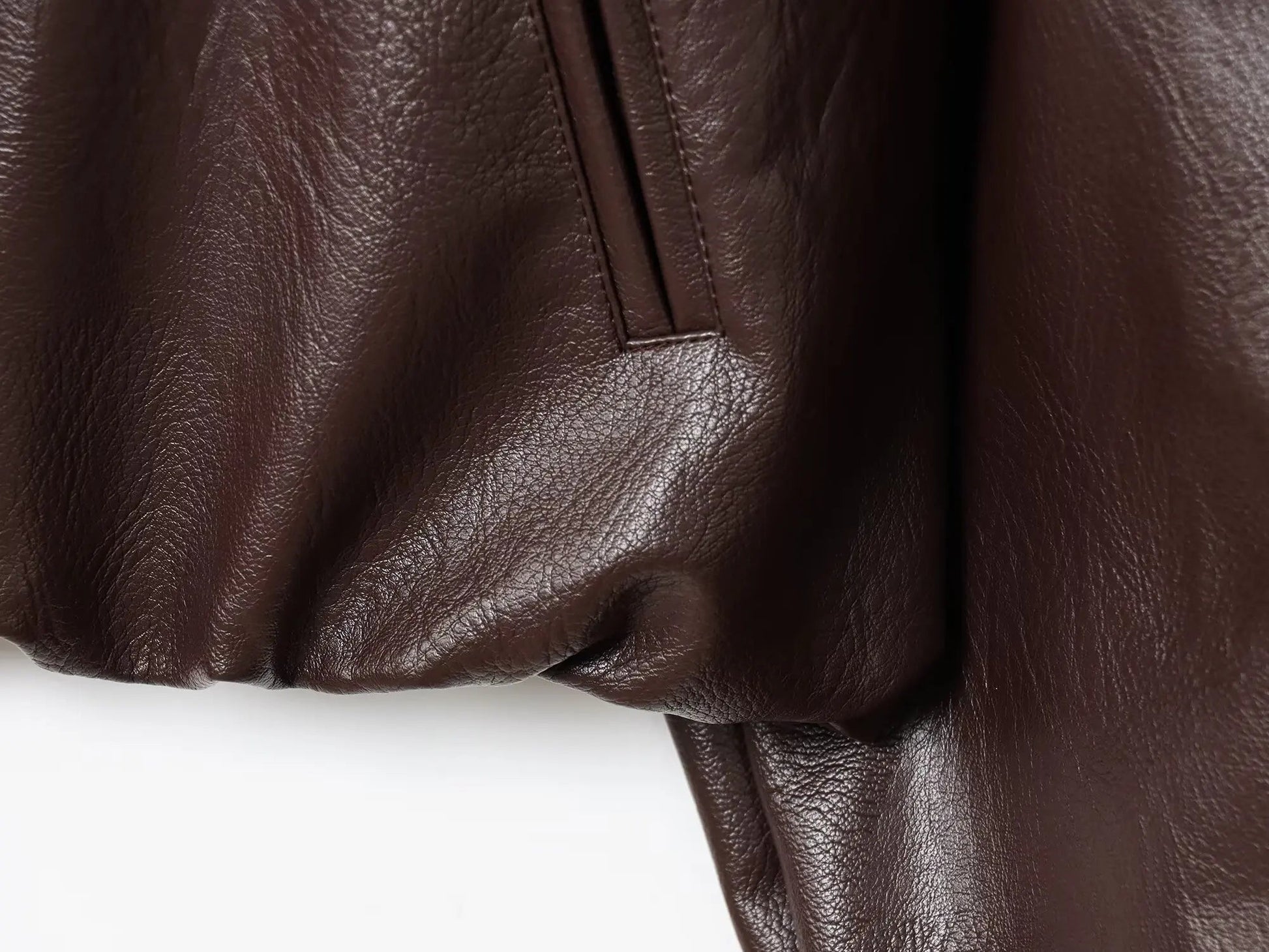 Faux Leather Bomber Jacket with Turn-Down Collar LAPANIA