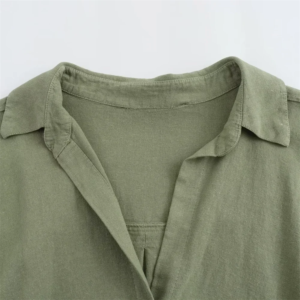 Green Casual Lapel Top with Knot Detail LAPANIA