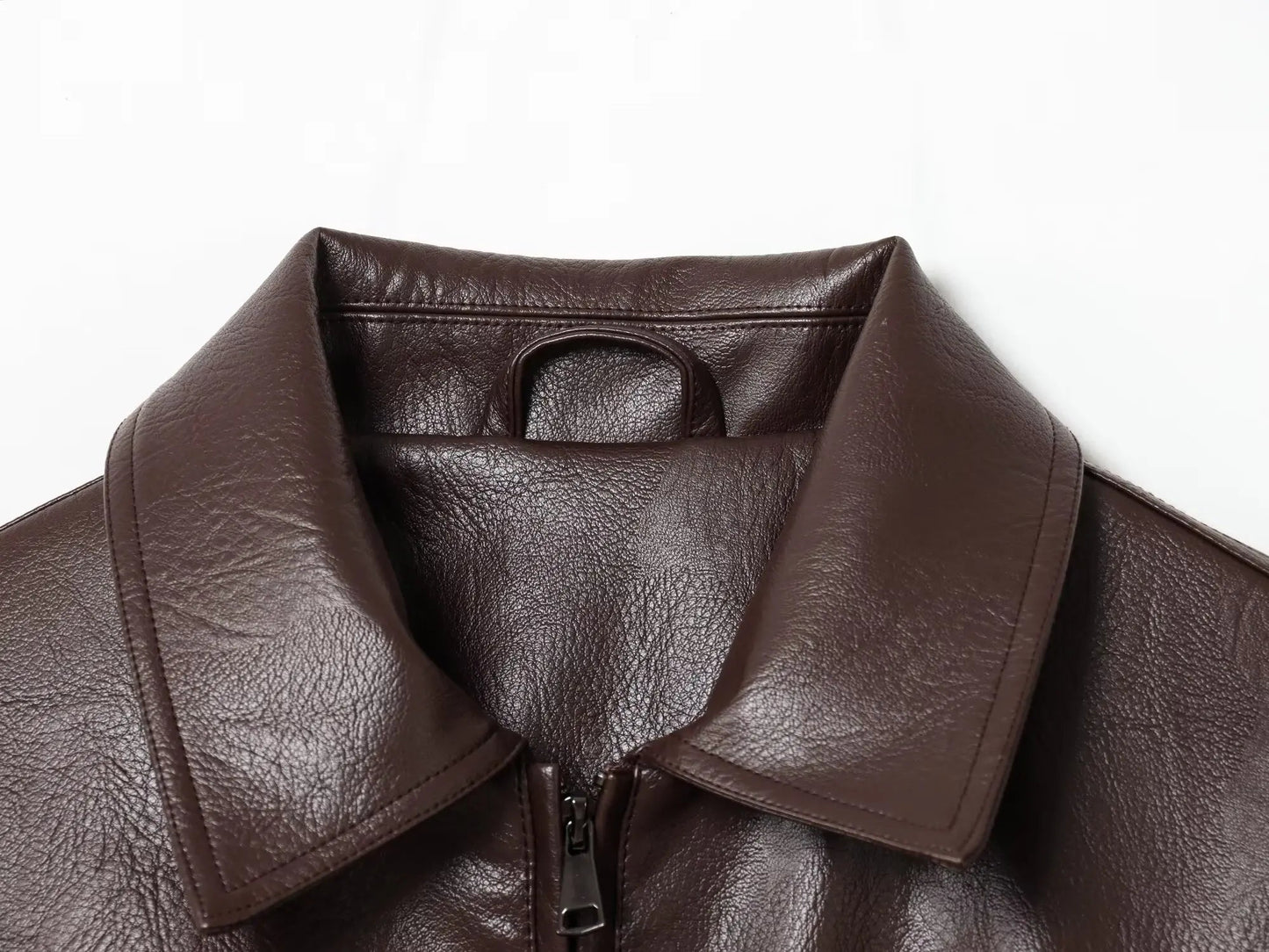 Faux Leather Bomber Jacket with Turn-Down Collar LAPANIA