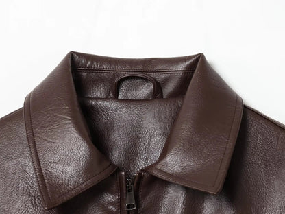 Faux Leather Bomber Jacket with Turn-Down Collar LAPANIA