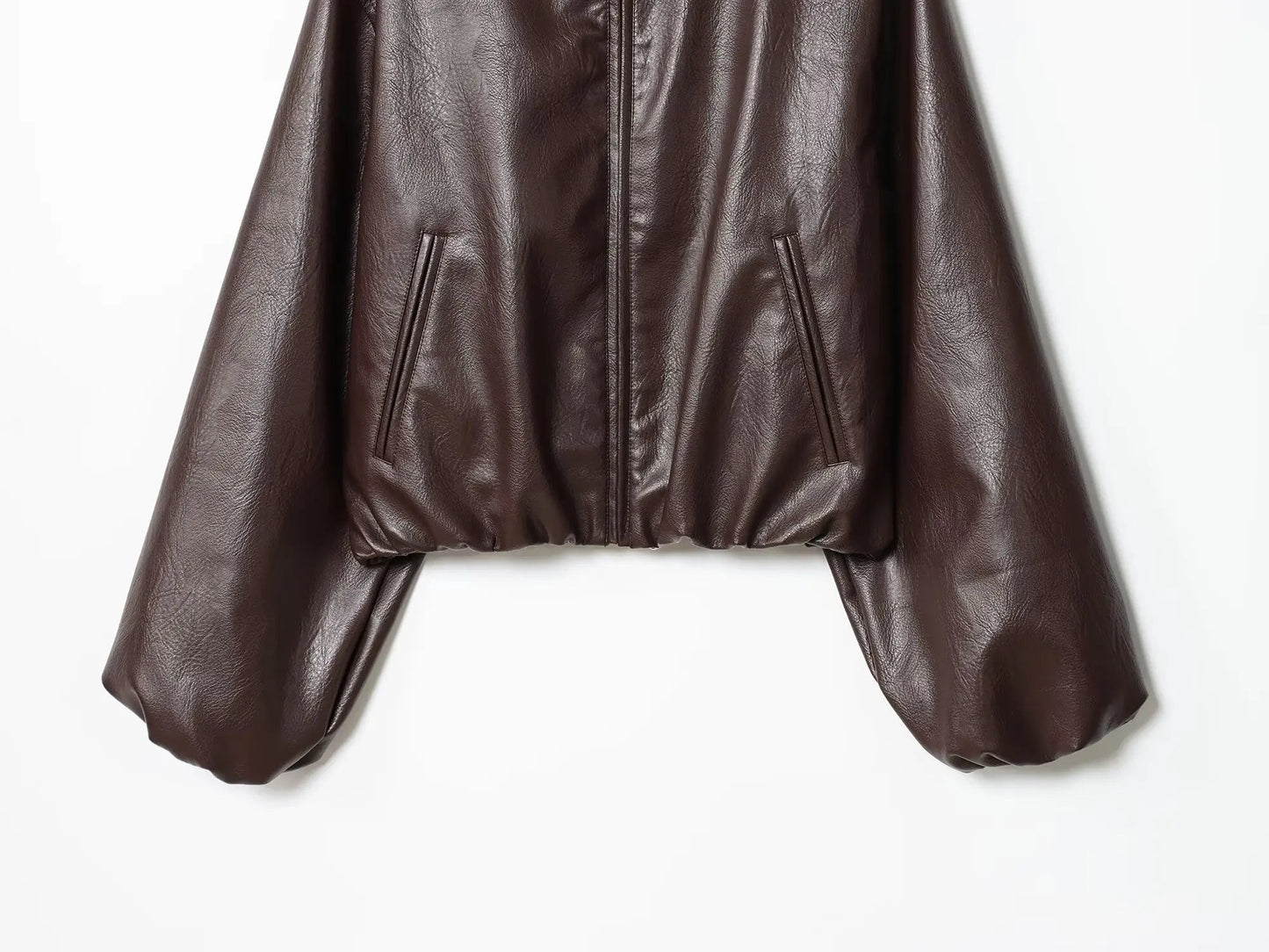 Faux Leather Bomber Jacket with Turn-Down Collar LAPANIA