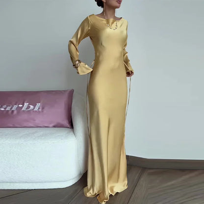 Back Lace-Up Maxi Dress with Flared Sleeves