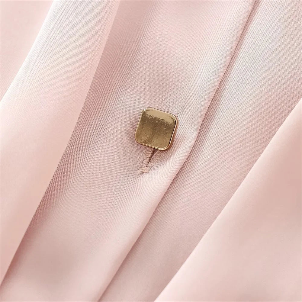 Light Pink Knotted Satin Lapel Shirt LAPANIA