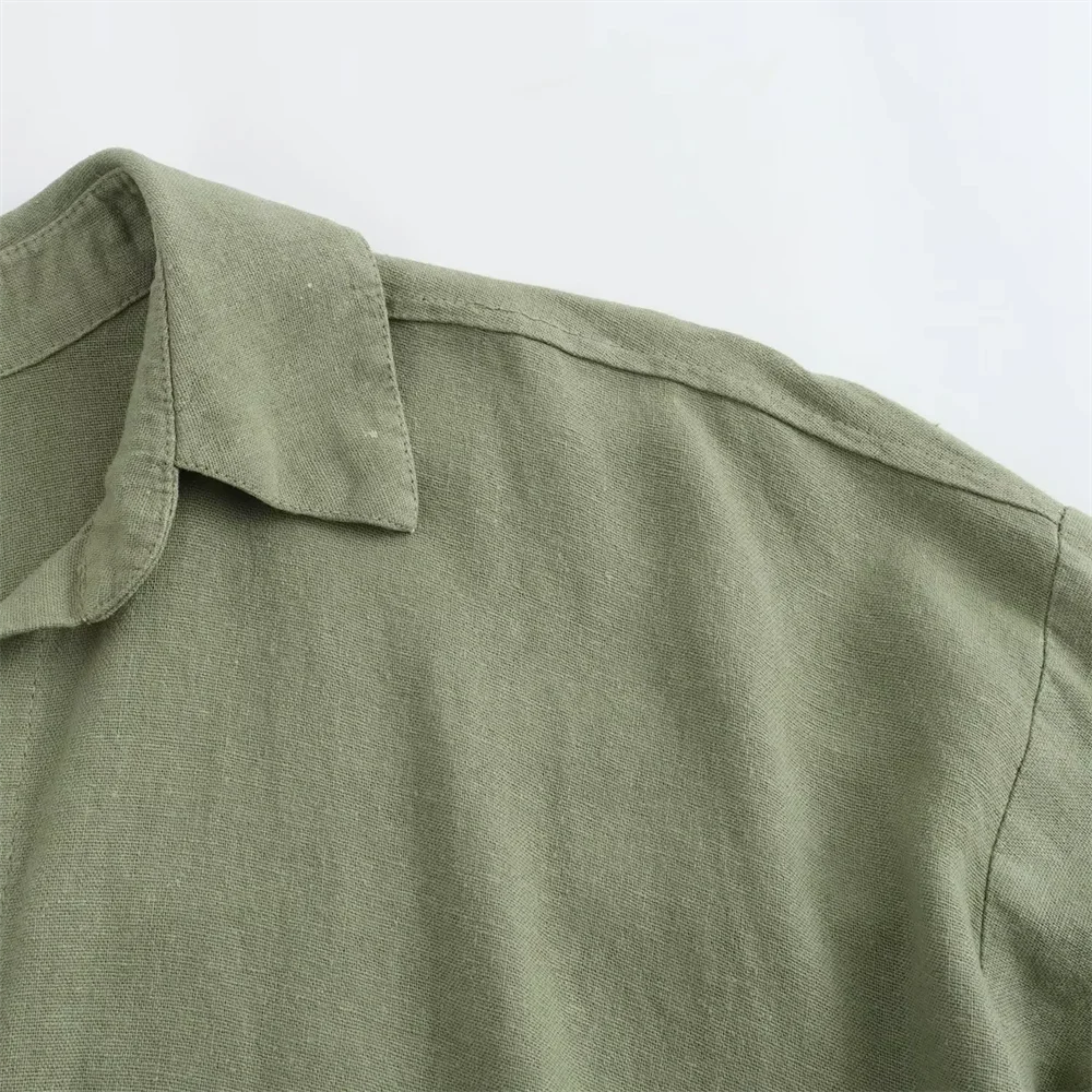 Green Casual Lapel Top with Knot Detail LAPANIA