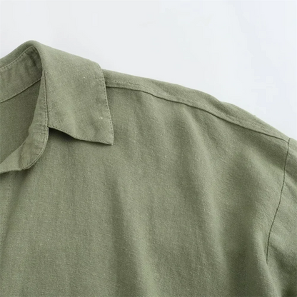 Green Casual Lapel Top with Knot Detail LAPANIA