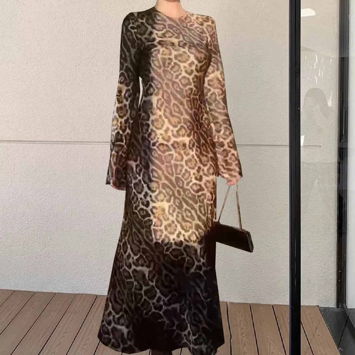 Back Lace-Up Maxi Dress with Flared Sleeves