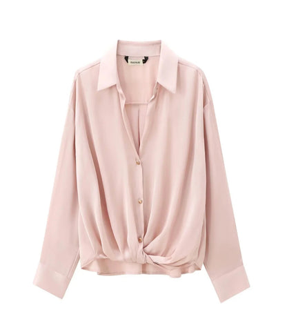 Light Pink Knotted Satin Lapel Shirt LAPANIA