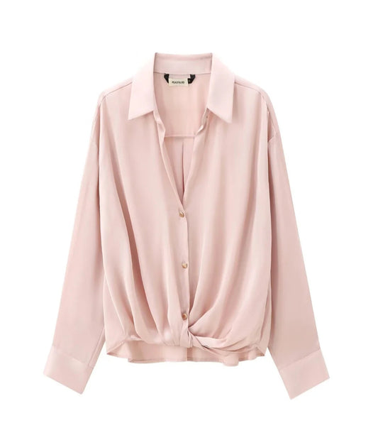 Light Pink Knotted Satin Lapel Shirt LAPANIA