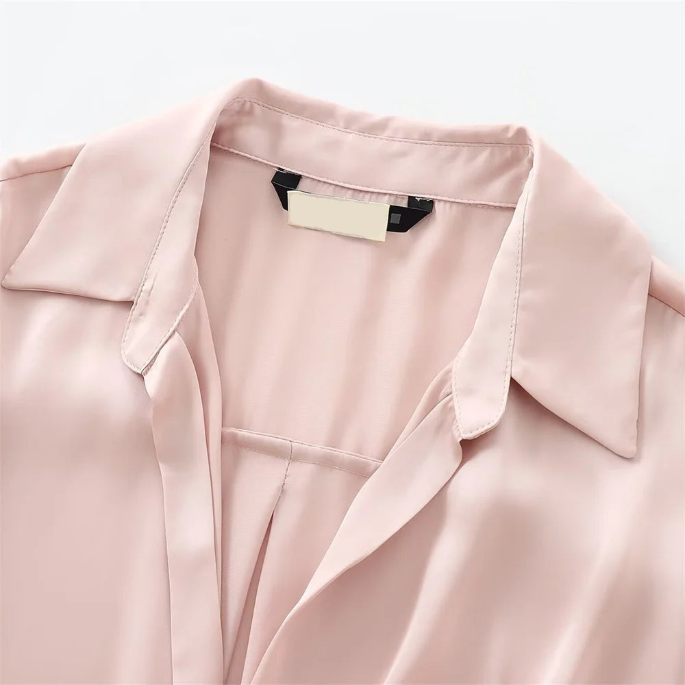 Light Pink Knotted Satin Lapel Shirt LAPANIA
