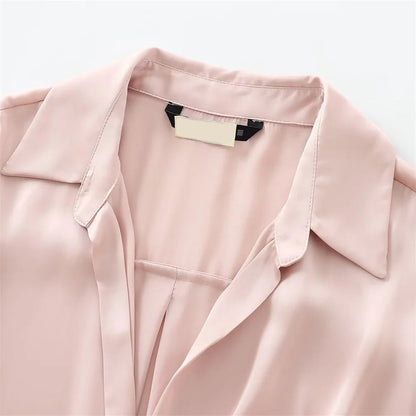 Light Pink Knotted Satin Lapel Shirt LAPANIA
