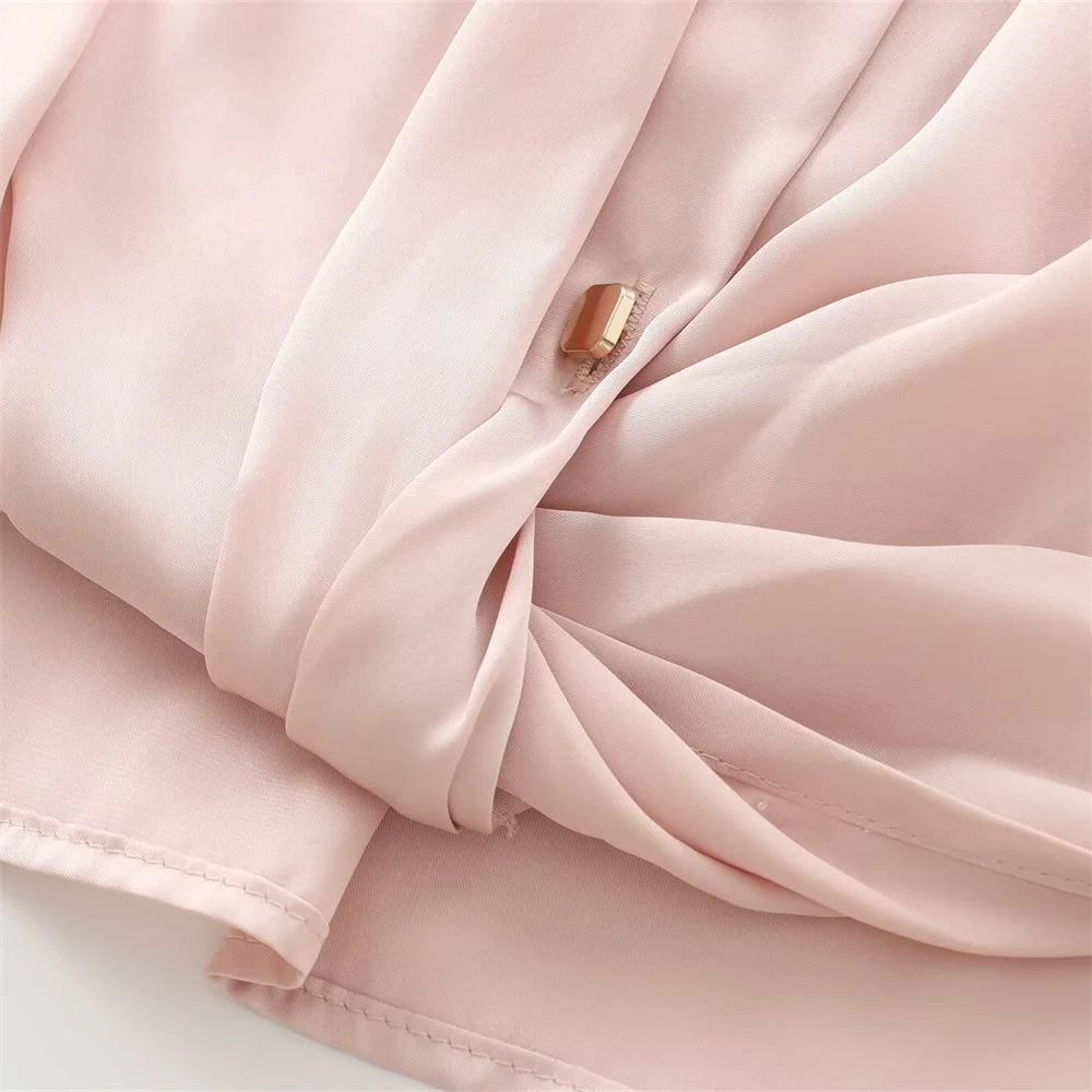 Light Pink Knotted Satin Lapel Shirt LAPANIA