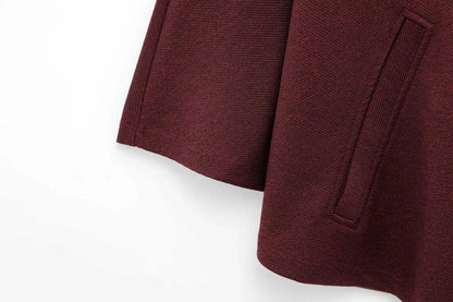 Burgundy Cape-Style Jacket with Single Button LAPANIA