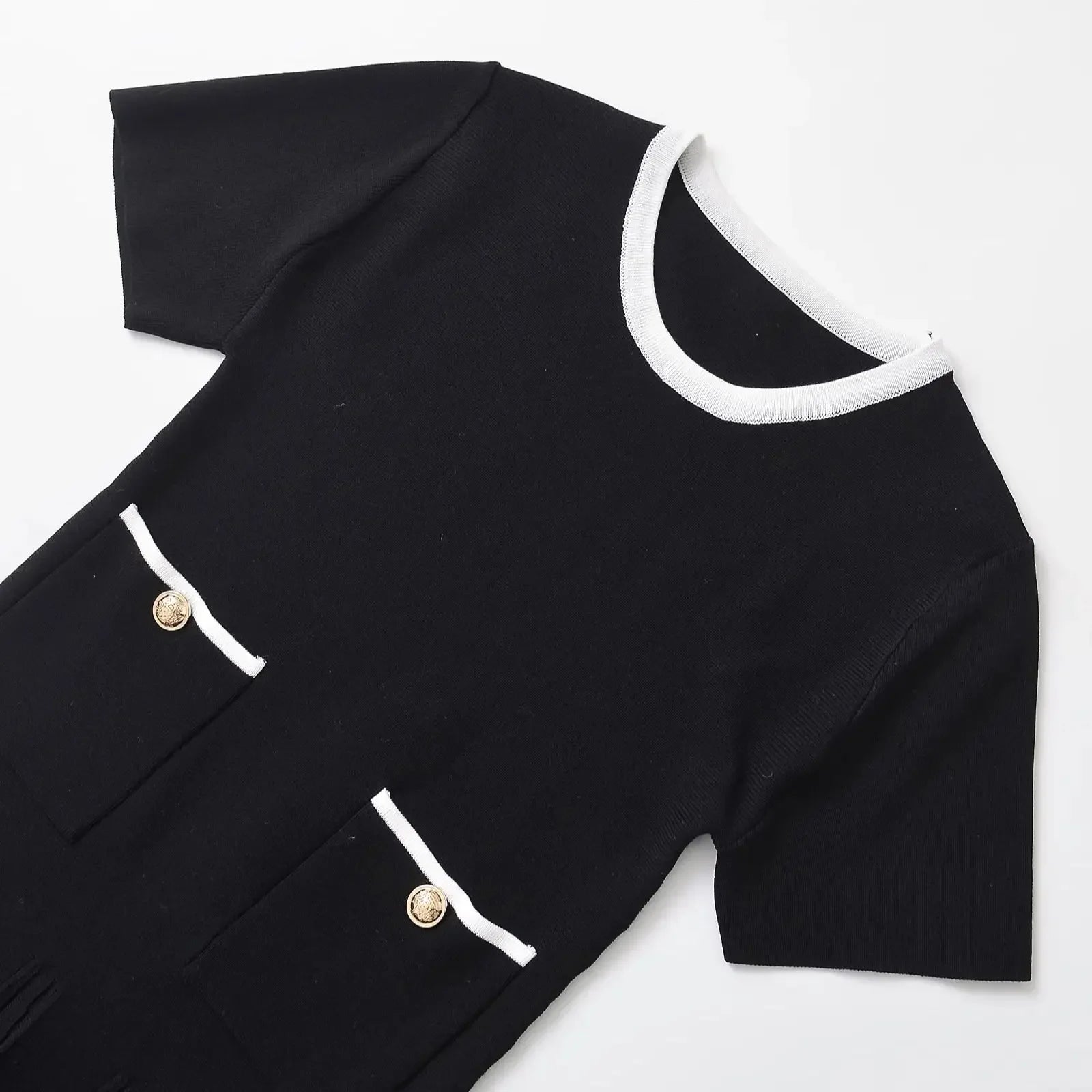 Black Knit Mini Dress with Gold Button Detail LAPANIA