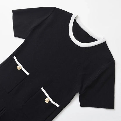 Black Knit Mini Dress with Gold Button Detail LAPANIA