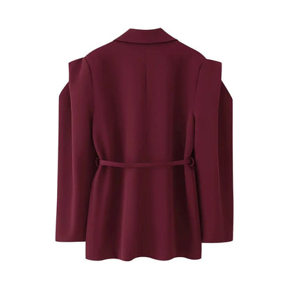 Waist-Tie Blazer with Padded Shoulder Effect LAPANIA