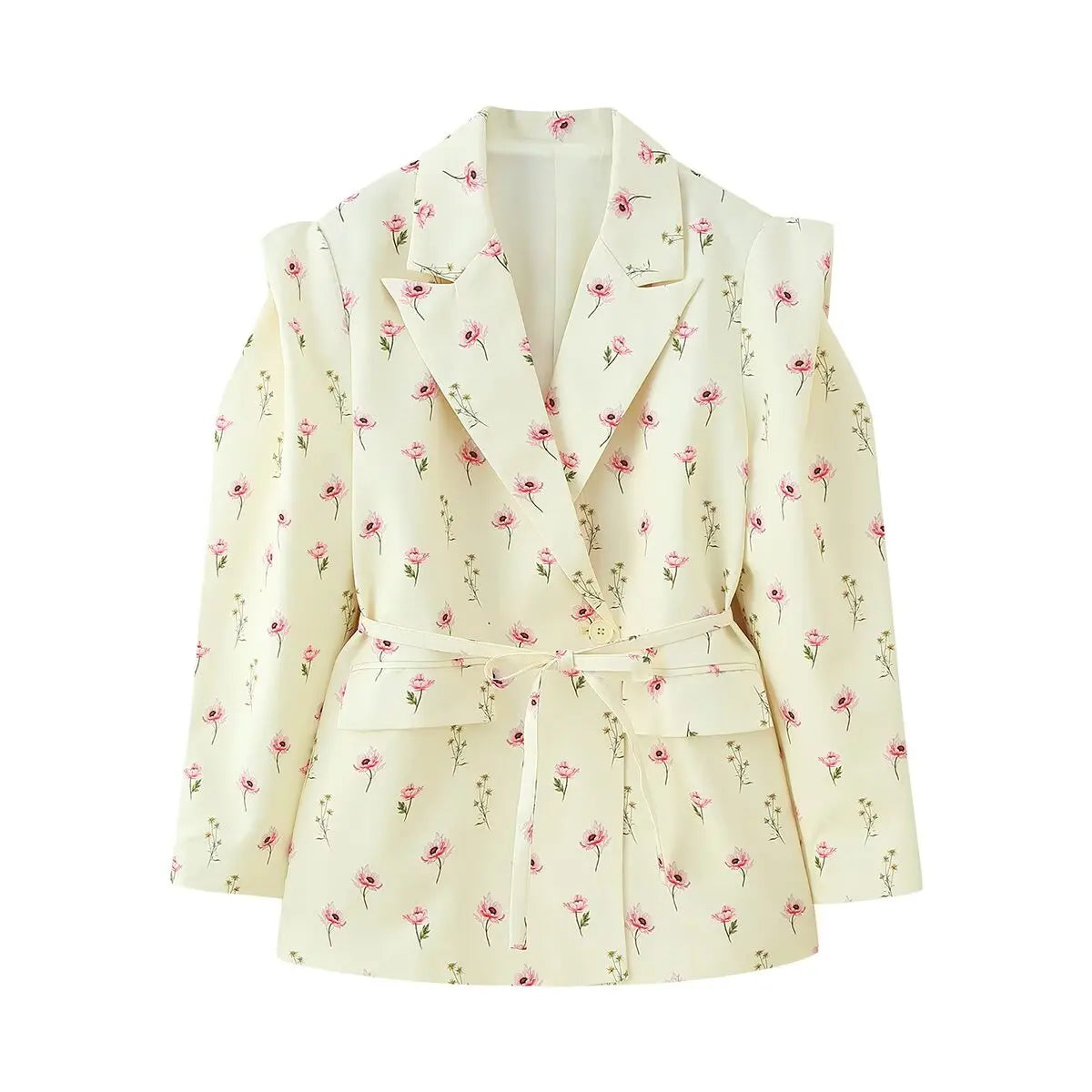 Waist-Tie Blazer with Padded Shoulder Effect LAPANIA