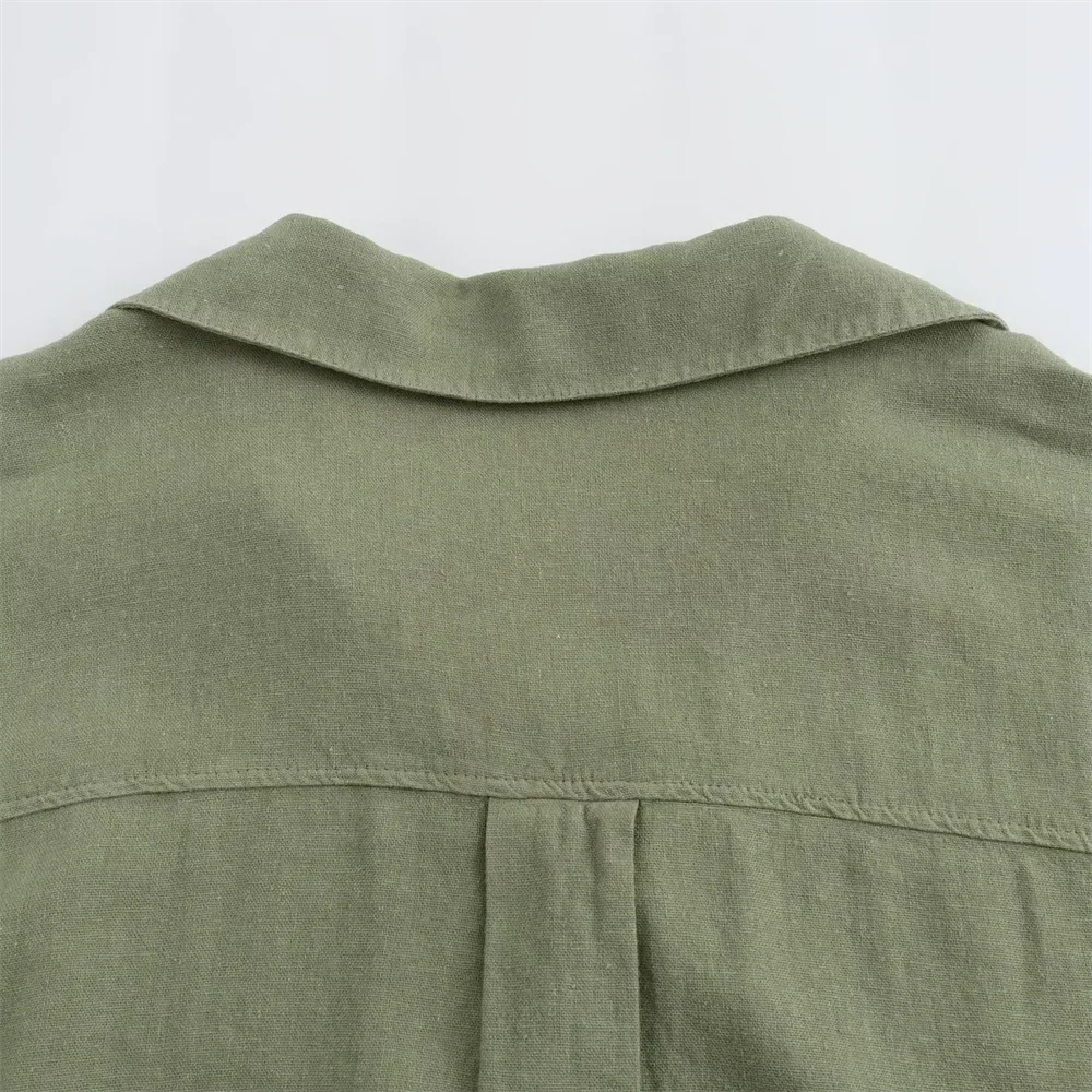 Green Casual Lapel Top with Knot Detail LAPANIA