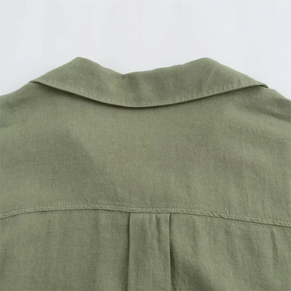 Green Casual Lapel Top with Knot Detail LAPANIA